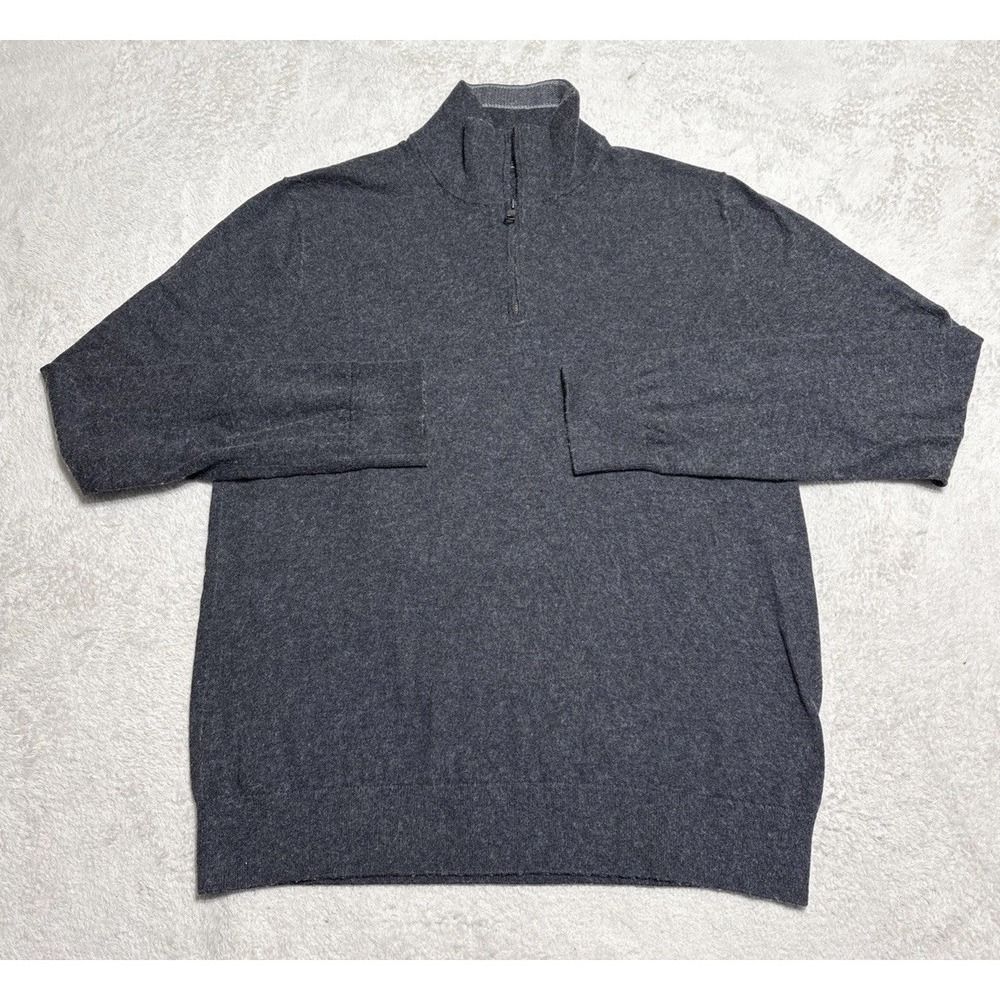 Banana Republic Cotton Cashmere Sweater Men's Medium Gray 1/4 Zip Mock Neck